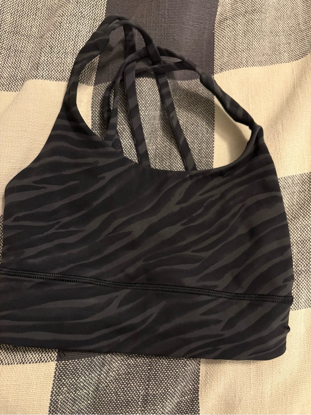 lululemon Black Zebra-Print Strappy sports bra size 2
No pads
